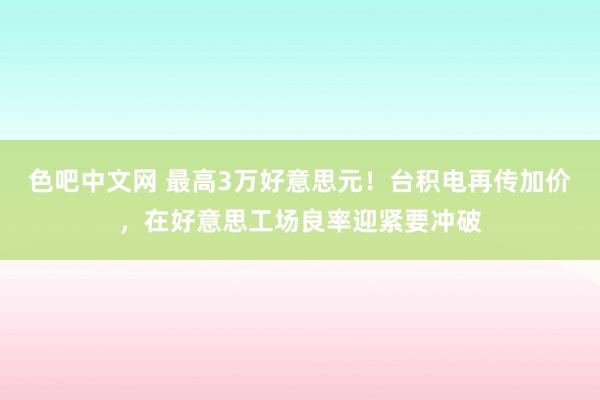 色吧中文网 最高3万好意思元！台积电再传加价，在好意思工场良率迎紧要冲破