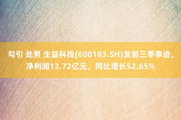 勾引 处男 生益科技(600183.SH)发前三季事迹，净利润13.72亿元，同比增长52.65%