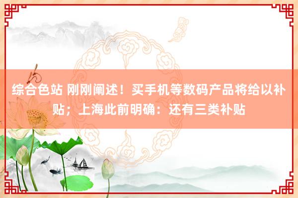 综合色站 刚刚阐述！买手机等数码产品将给以补贴；上海此前明确：还有三类补贴